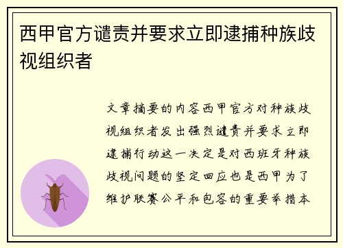 西甲官方谴责并要求立即逮捕种族歧视组织者 西甲官方谴责并要求立即逮捕种族歧视组织者